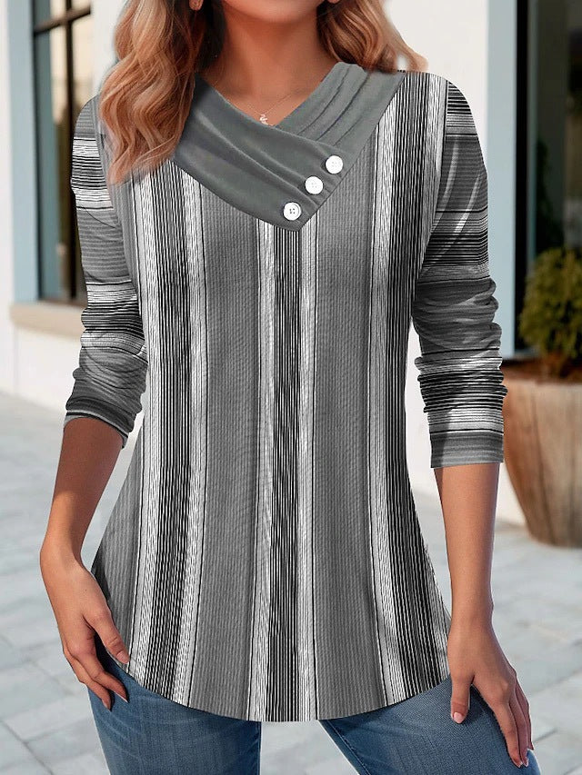 Geometric Stitching Contrast Color Women's V-neck Long Sleeve