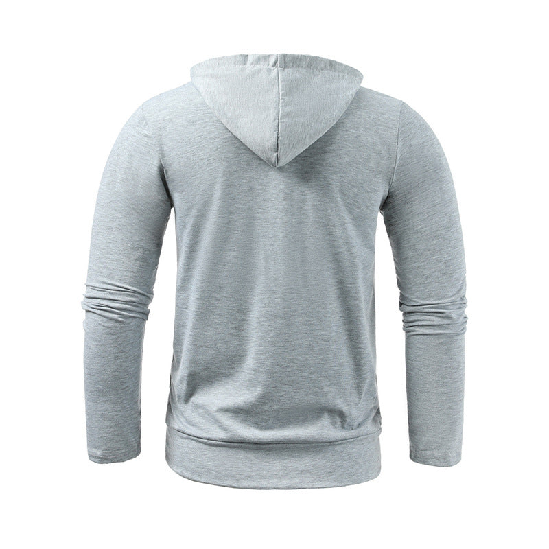 Men's Casual Double Pocket Hooded Long Sleeve Solid Sports T-shirt