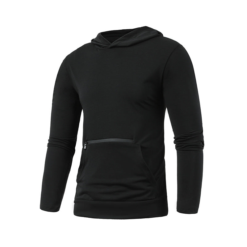 Men's Casual Double Pocket Hooded Long Sleeve Solid Sports T-shirt
