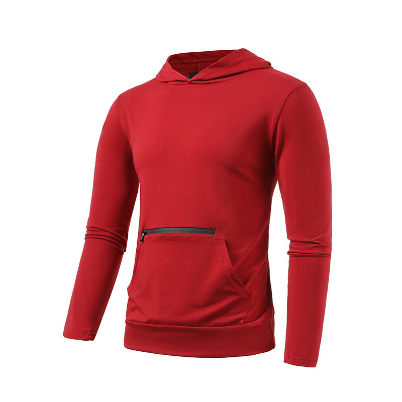 Men's Casual Double Pocket Hooded Long Sleeve Solid Sports T-shirt