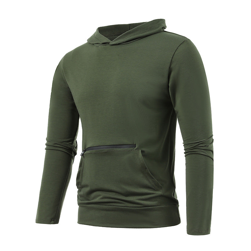 Men's Casual Double Pocket Hooded Long Sleeve Solid Sports T-shirt