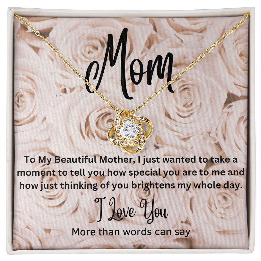 Mom - Love Knot Necklace (White Gold or Yellow Gold Finish)