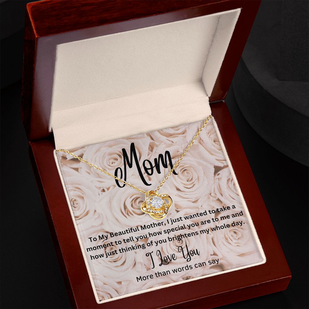 Mom - Love Knot Necklace (White Gold or Yellow Gold Finish)