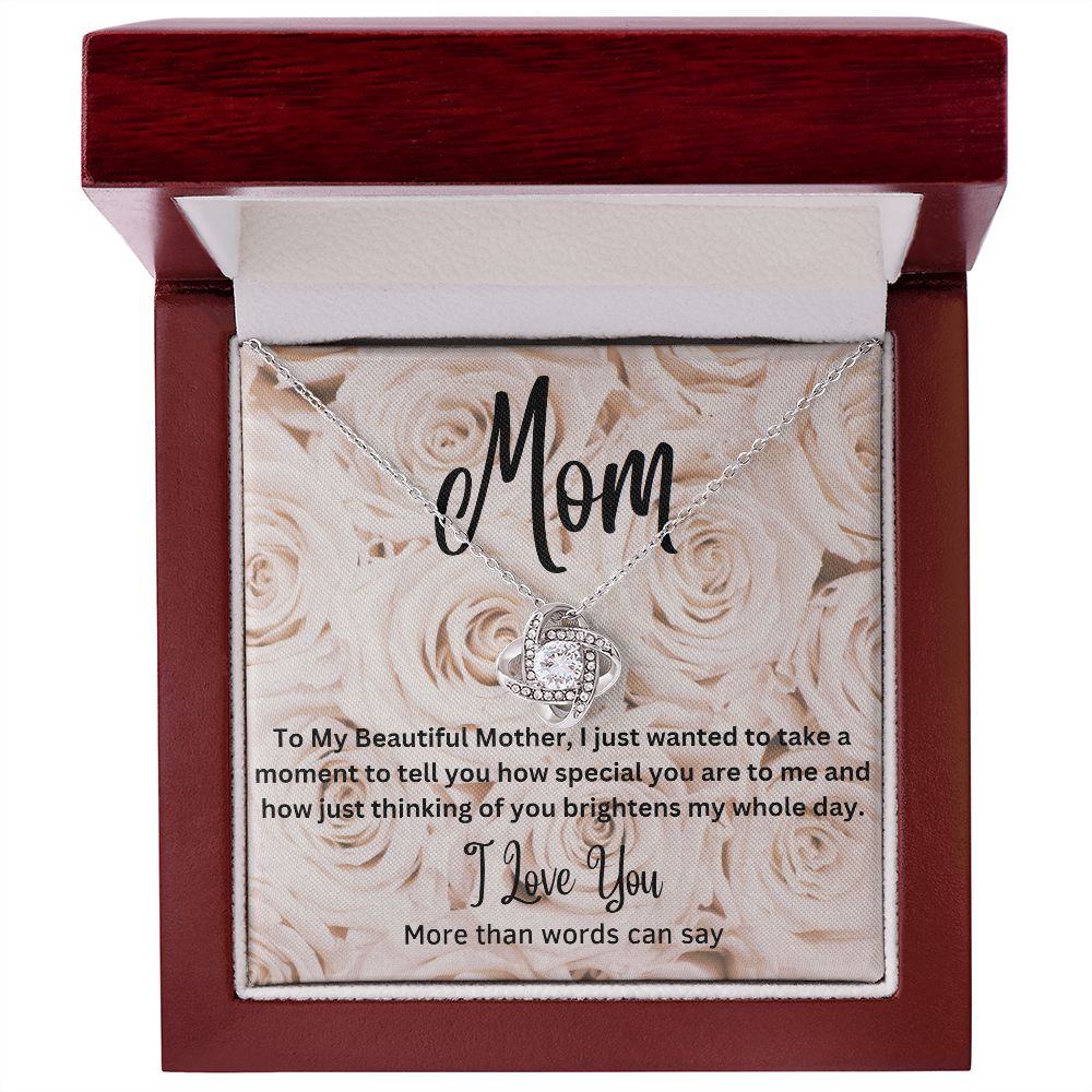 Mom - Love Knot Necklace (White Gold or Yellow Gold Finish)