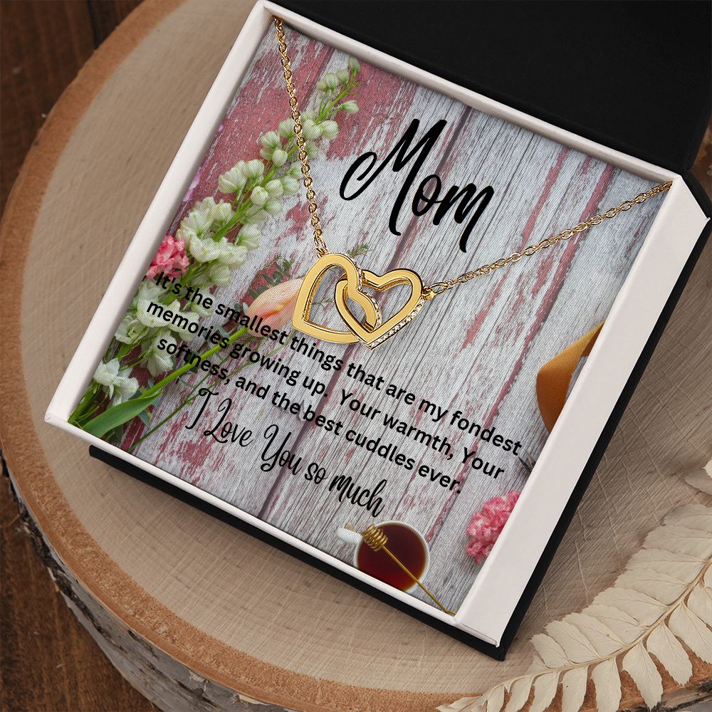 Mom - Interlocking Hearts Necklace (Yellow or White Gold)