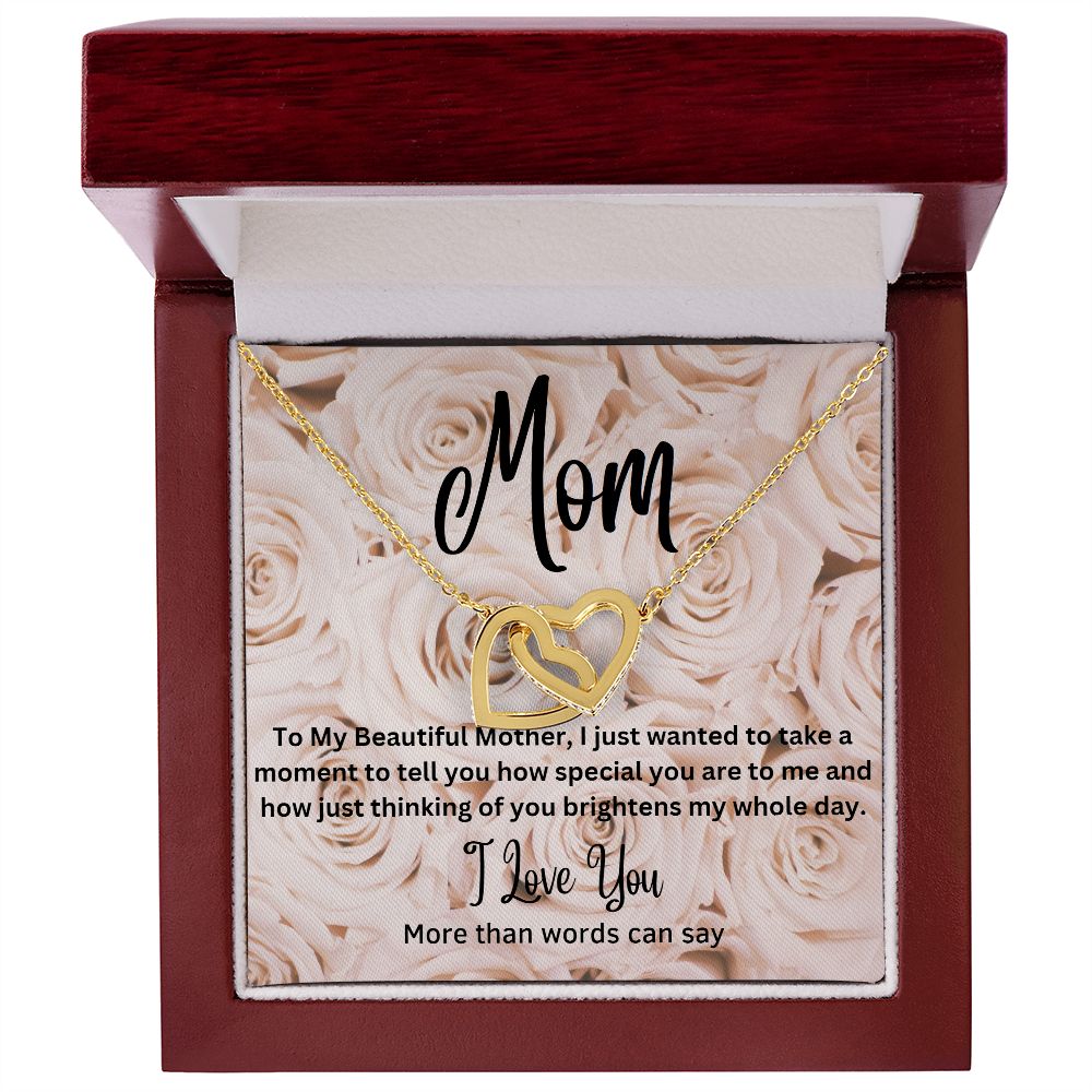 Mom - Interlocking Hearts Necklace (Polished Stainless and Rose Gold Finish or Yellow Gold Finish)