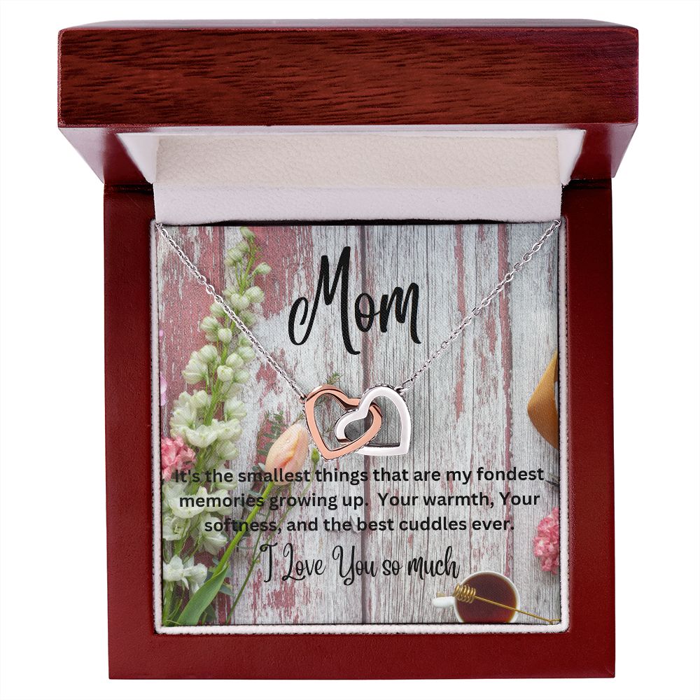 Mom - Interlocking Hearts Necklace (Yellow or White Gold)