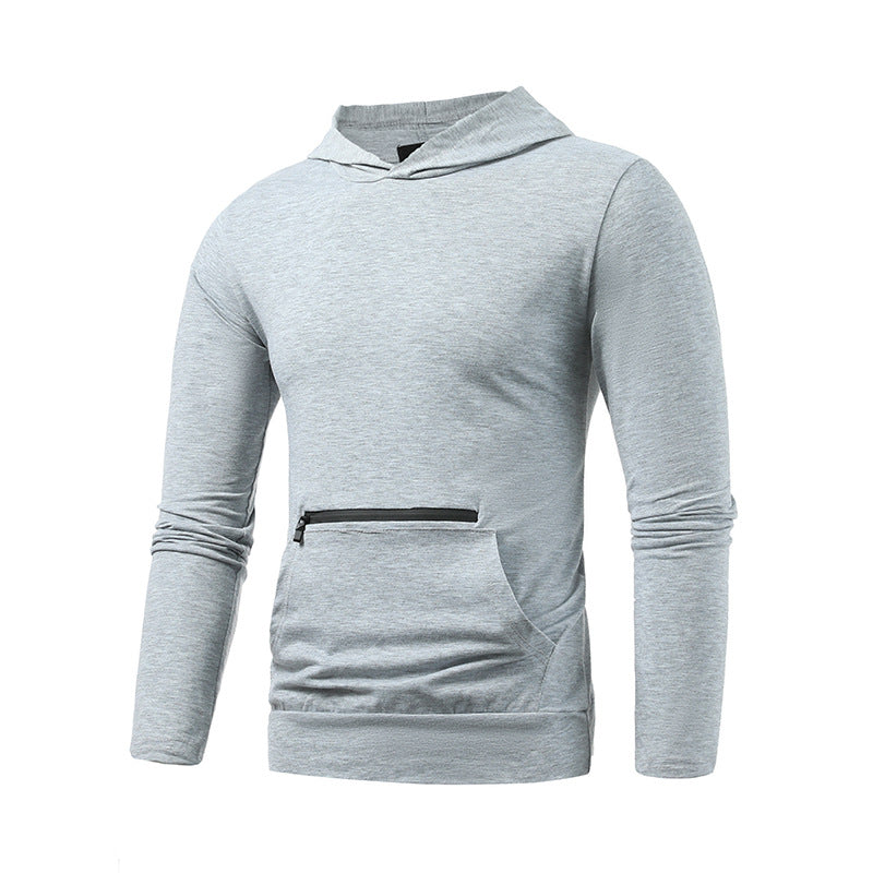 Men's Casual Double Pocket Hooded Long Sleeve Solid Sports T-shirt