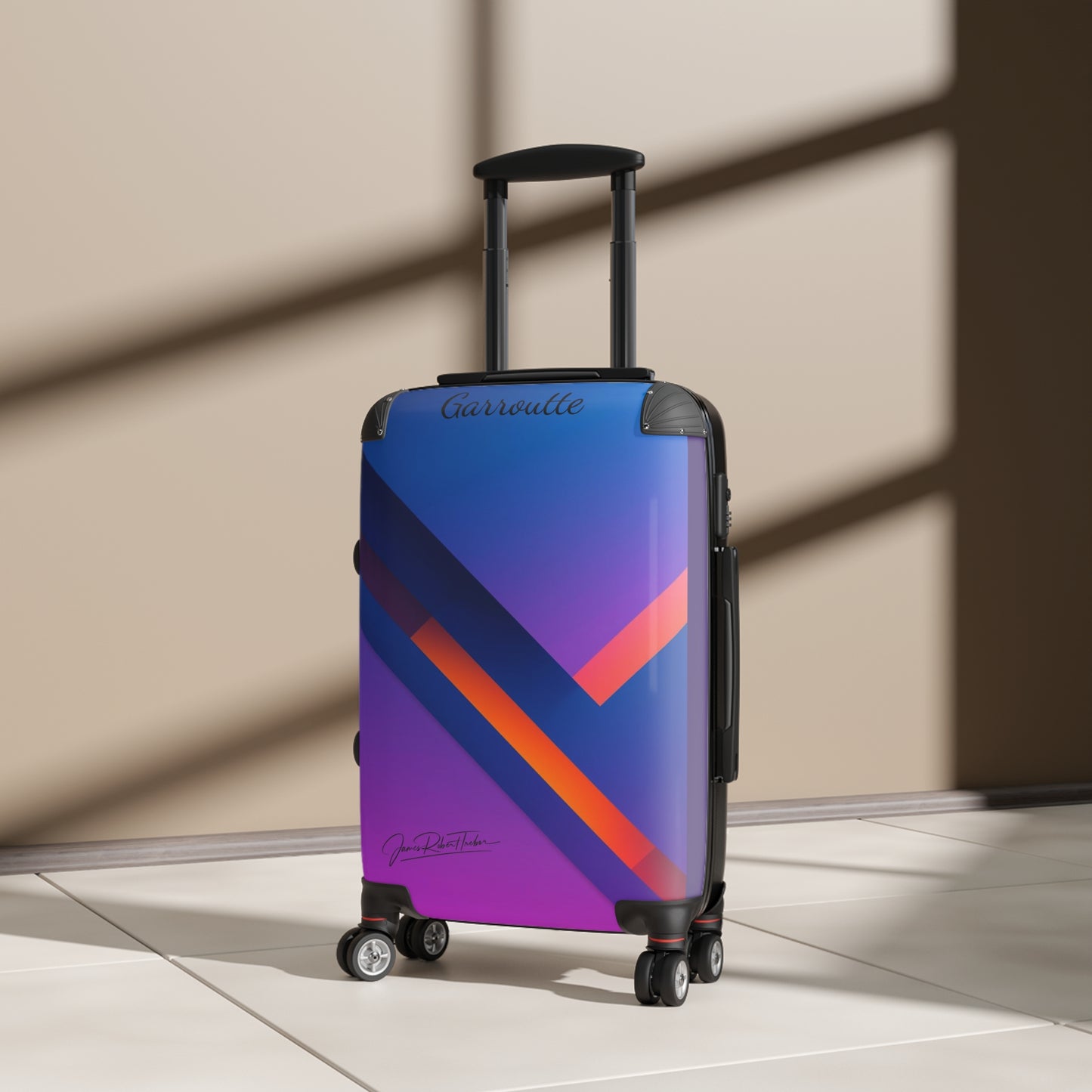 Gradient Geo Carry-On Suitcase – Modern Purple & Blue Travel Luggage
