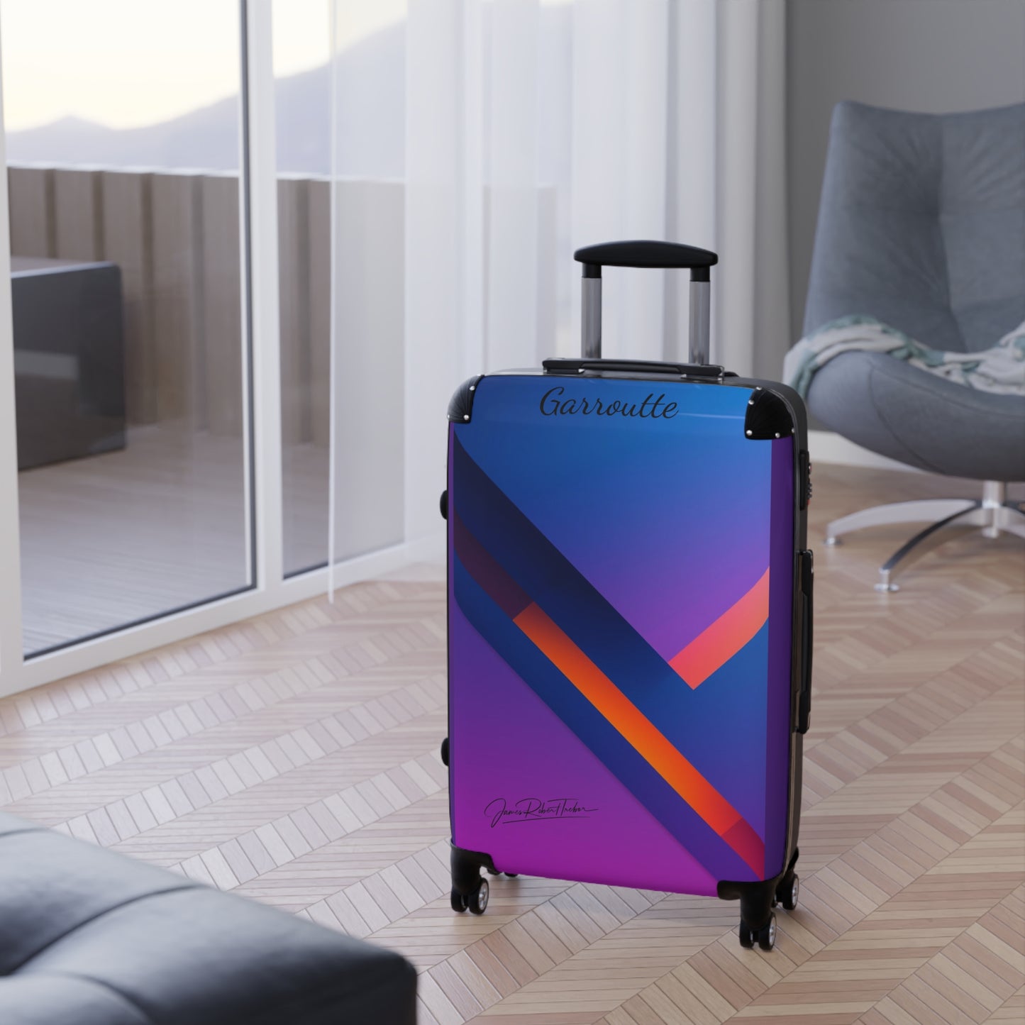 Gradient Geo Carry-On Suitcase – Modern Purple & Blue Travel Luggage