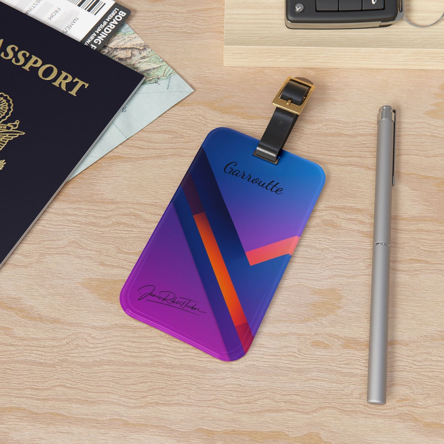 Luggage Tag — Gradient Geo Travel ID Tag (Purple Blue with Signature)