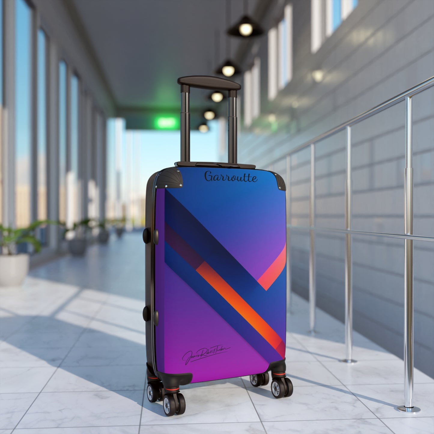 Gradient Geo Carry-On Suitcase – Modern Purple & Blue Travel Luggage