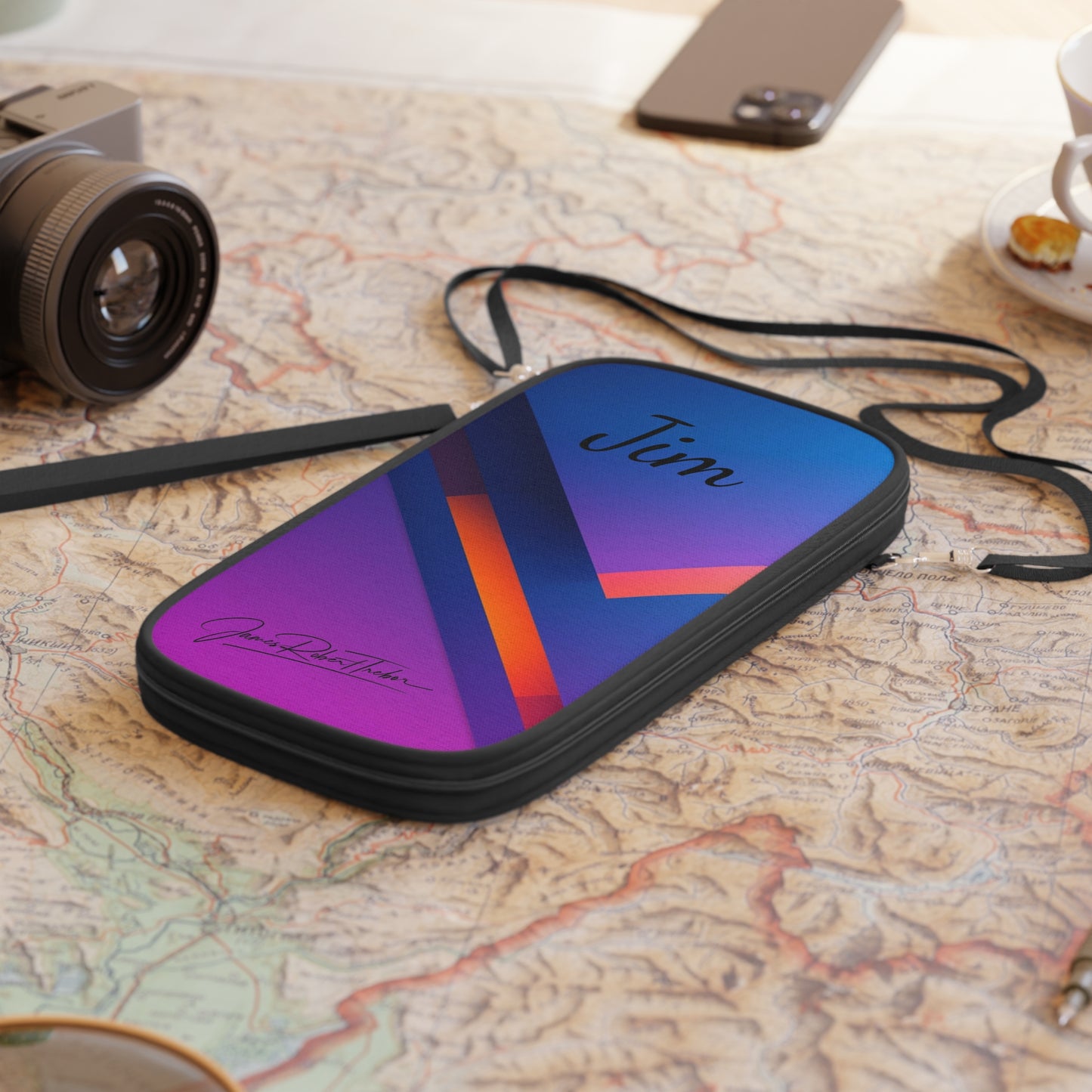 Passport Wallet (Jim) — Retro Gradient Travel Organizer with Geometric Stripes