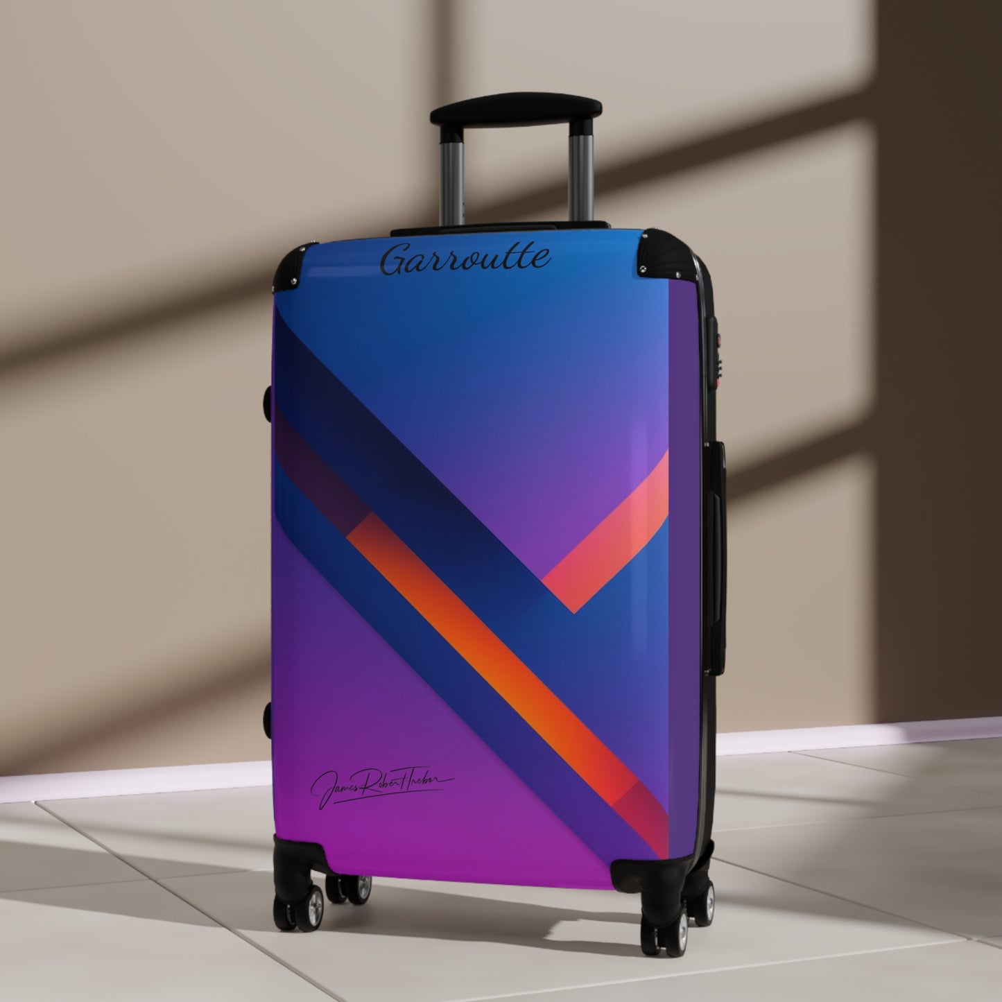 Gradient Geo Carry-On Suitcase – Modern Purple & Blue Travel Luggage