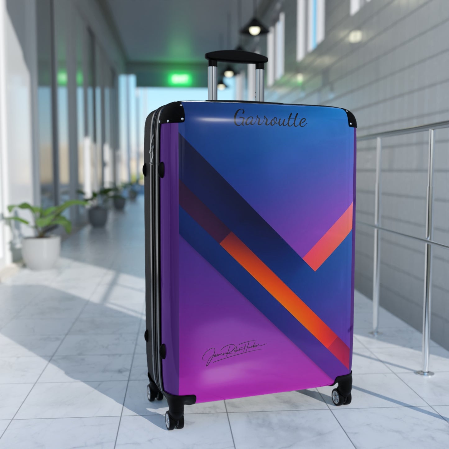 Gradient Geo Carry-On Suitcase – Modern Purple & Blue Travel Luggage