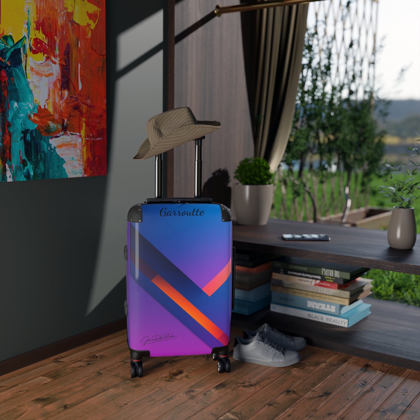 Gradient Geo Carry-On Suitcase – Modern Purple & Blue Travel Luggage