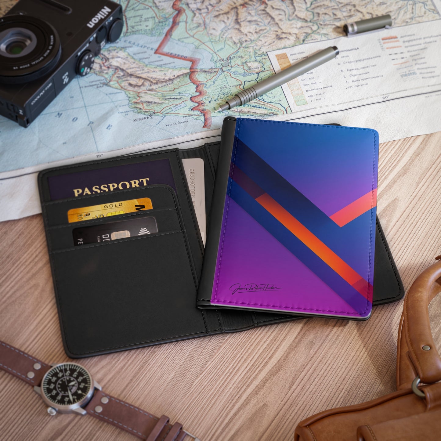 Personalized Geometric Passport Cover – Custom Name 'Jim' Travel Passport Holder