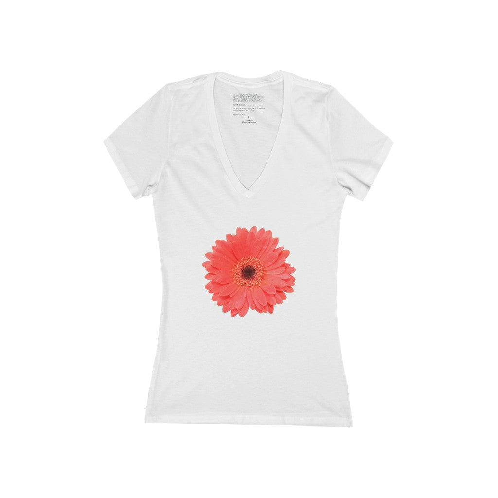 Women's Exclusive Floral Design Jersey Short Sleeve Deep V-Neck Tee