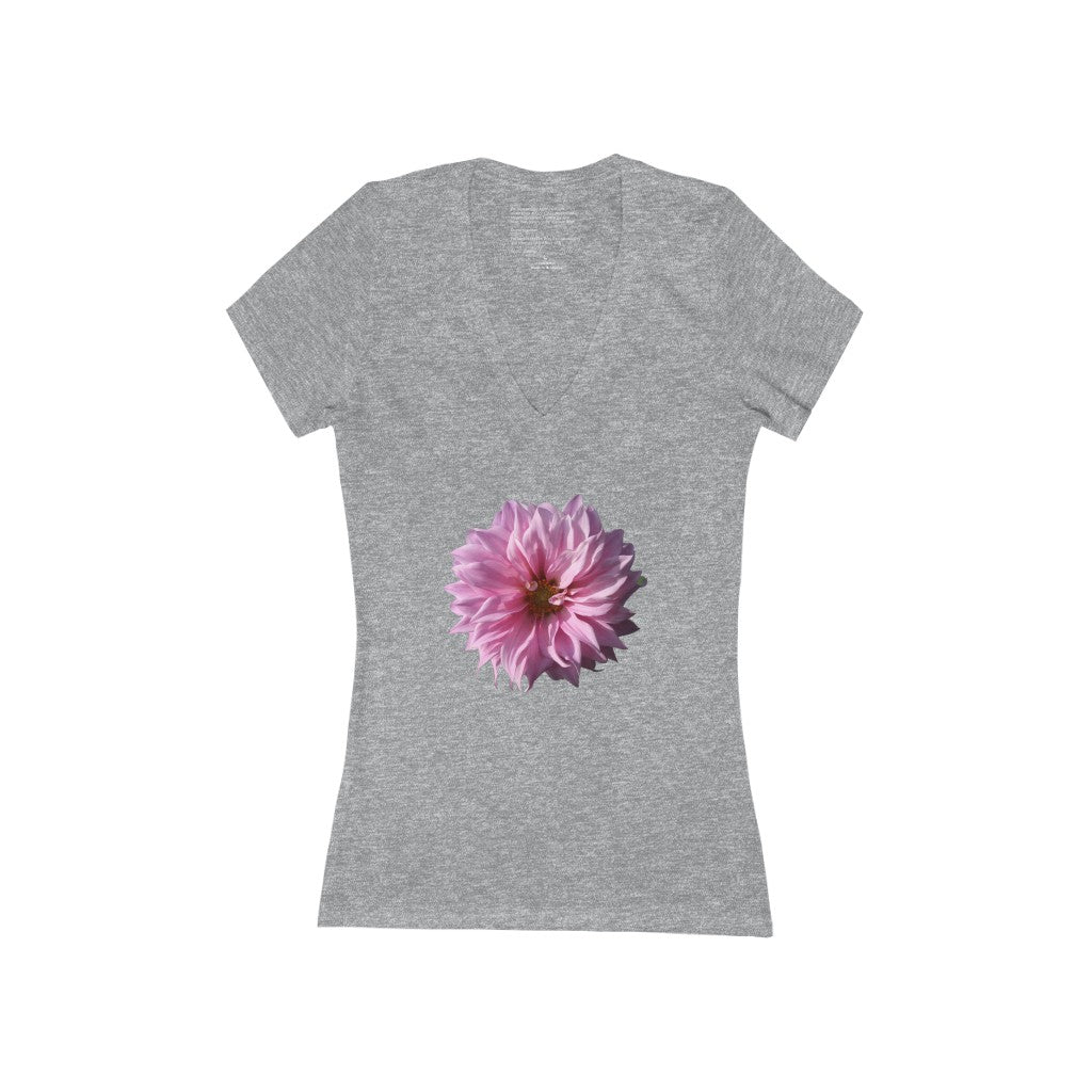 Women's Exclusive Floral Design Jersey Short Sleeve Deep V-Neck Tee