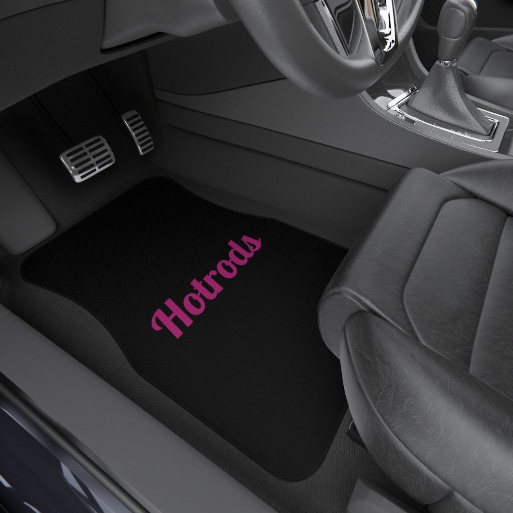 Hotrods Car Mats (Set of 4) - Black w/Pink print