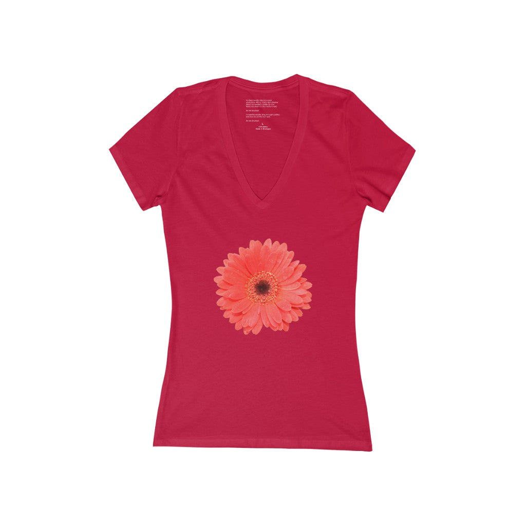 Women's Exclusive Floral Design Jersey Short Sleeve Deep V-Neck Tee