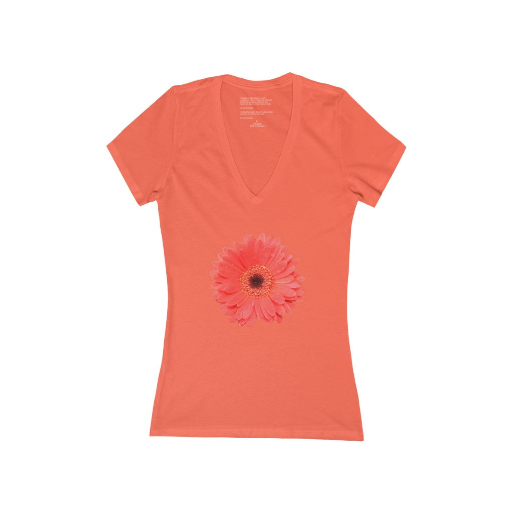 Women's Exclusive Floral Design Jersey Short Sleeve Deep V-Neck Tee