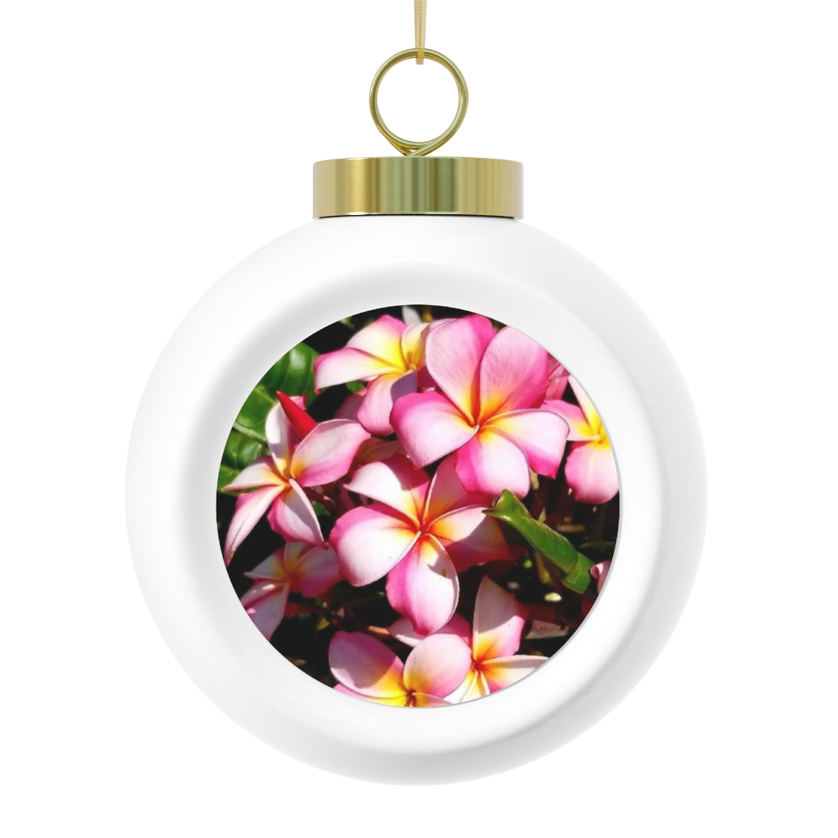 Island Style Pink Striped Plumeria Christmas Ball Ornament