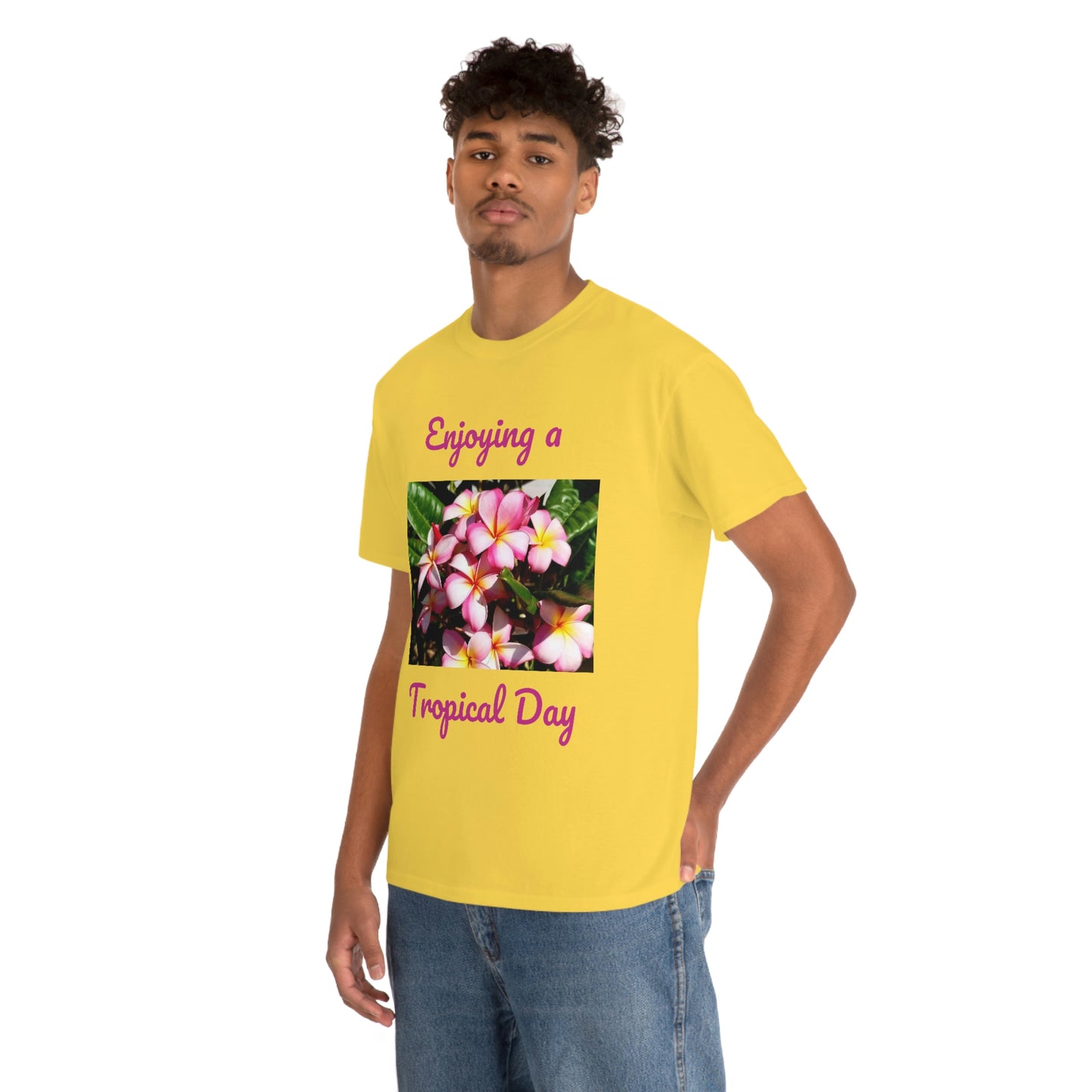 Islander Striped Plumeria Unisex Heavy Cotton Tee