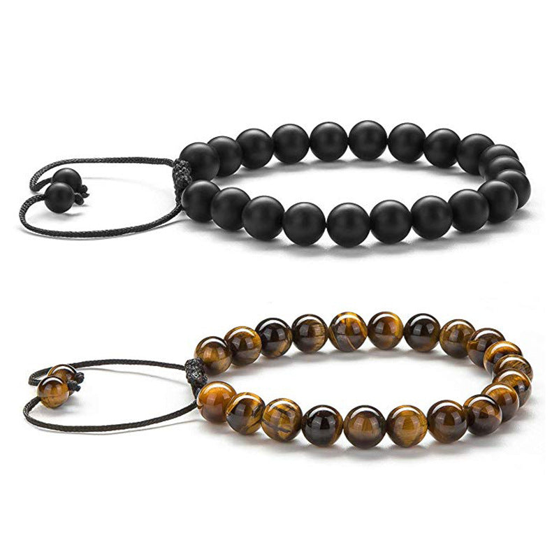 Tiger Eye Couple Bracelets / Matte Black Agate Beads Bracelet