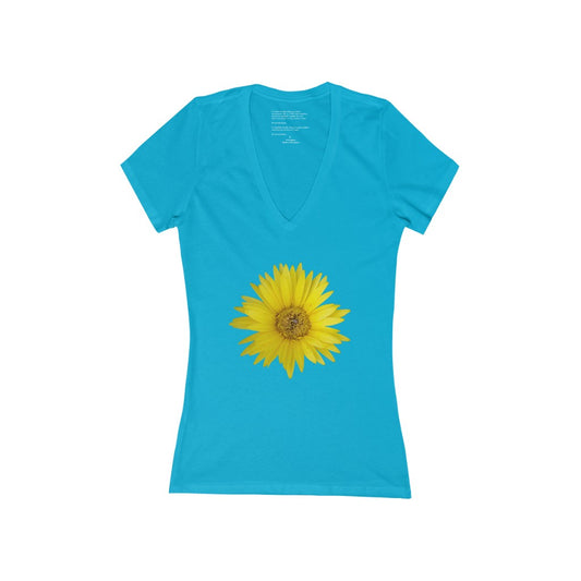 Women's Exclusive Floral Design Jersey Short Sleeve Deep V-Neck Tee