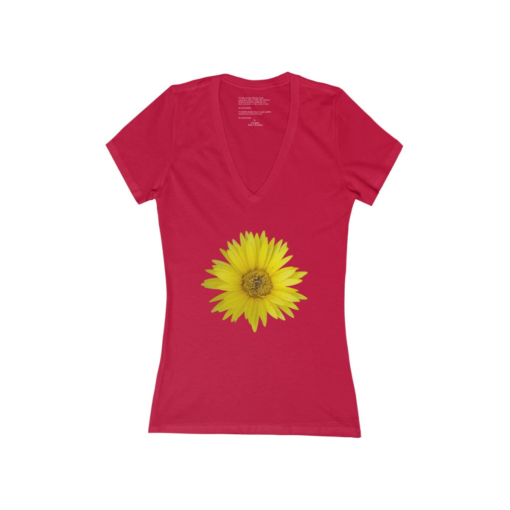 Women's Exclusive Floral Design Jersey Short Sleeve Deep V-Neck Tee