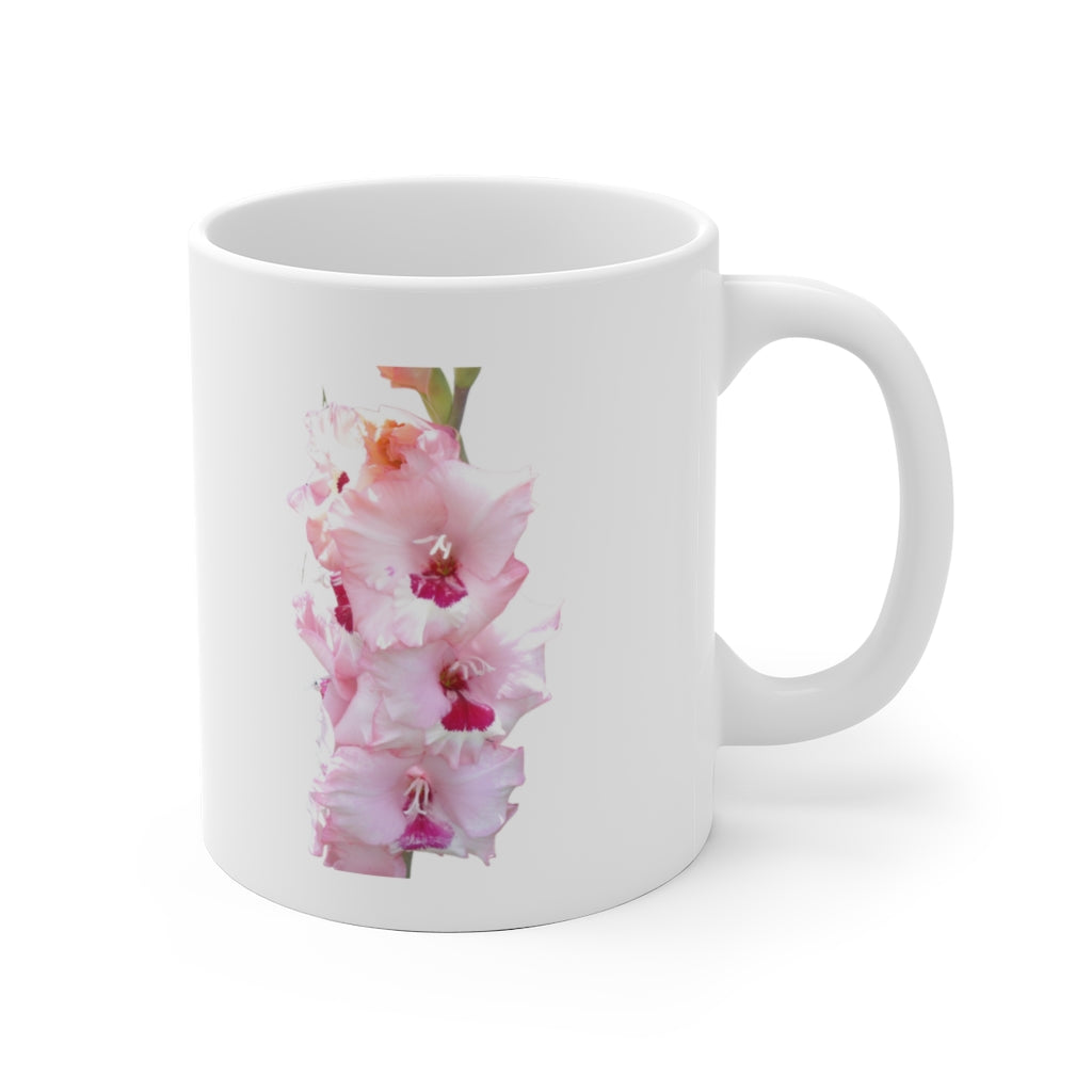 Designer Ceramic Mug, "Pink Glads" 11oz and 15oz