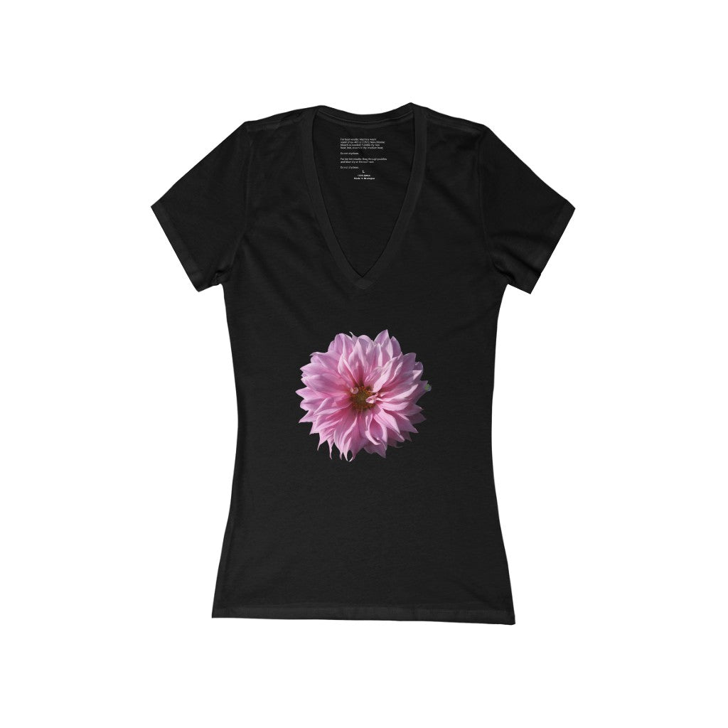 Women's Exclusive Floral Design Jersey Short Sleeve Deep V-Neck Tee