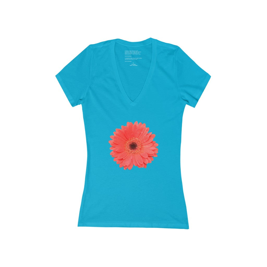 Women's Exclusive Floral Design Jersey Short Sleeve Deep V-Neck Tee