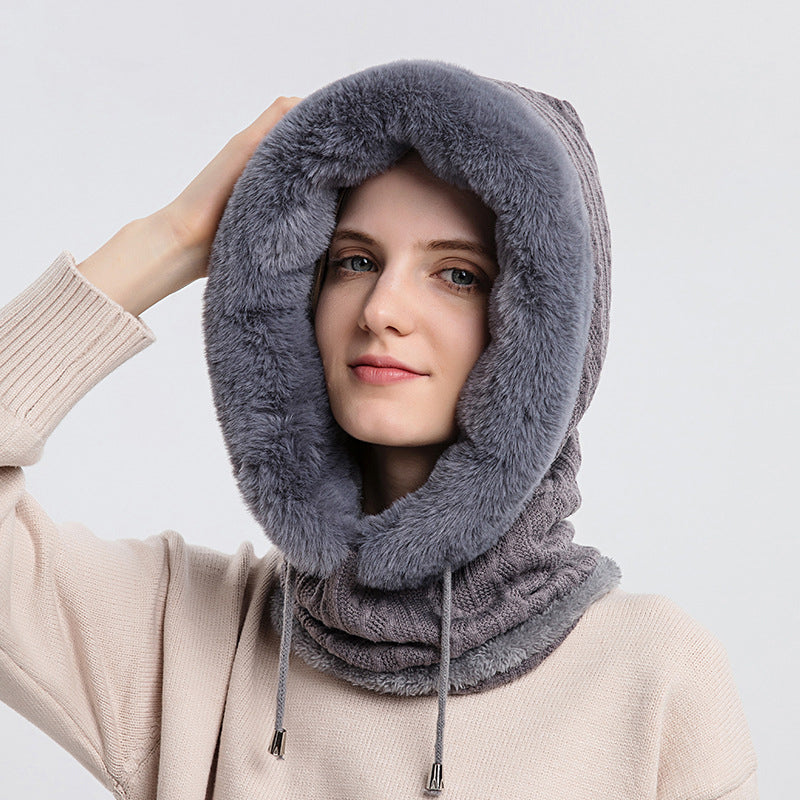 Thick Plush Hat With Scarf. Windproof Hooded Warm Knit Hats For Women