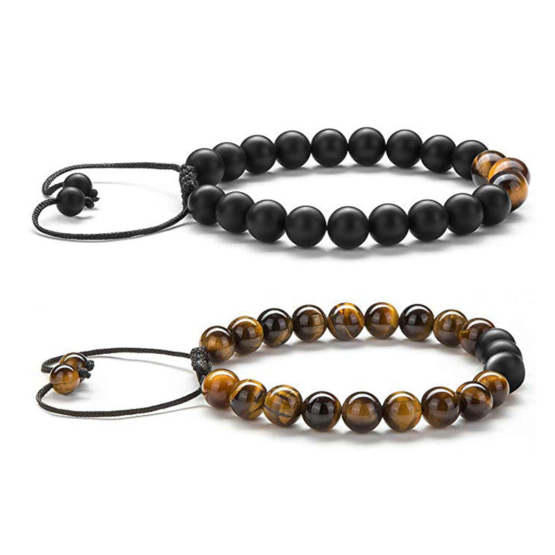 Tiger Eye Couple Bracelets / Matte Black Agate Beads Bracelet