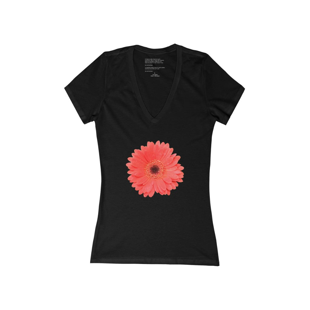 Women's Exclusive Floral Design Jersey Short Sleeve Deep V-Neck Tee