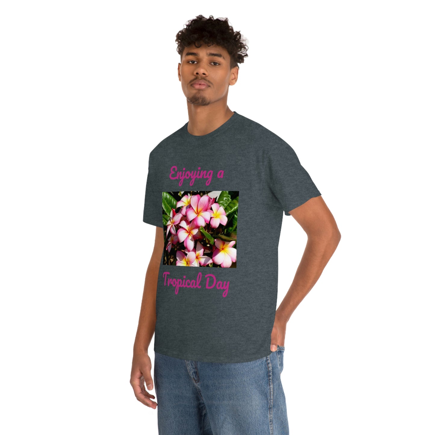 Islander Striped Plumeria Unisex Heavy Cotton Tee