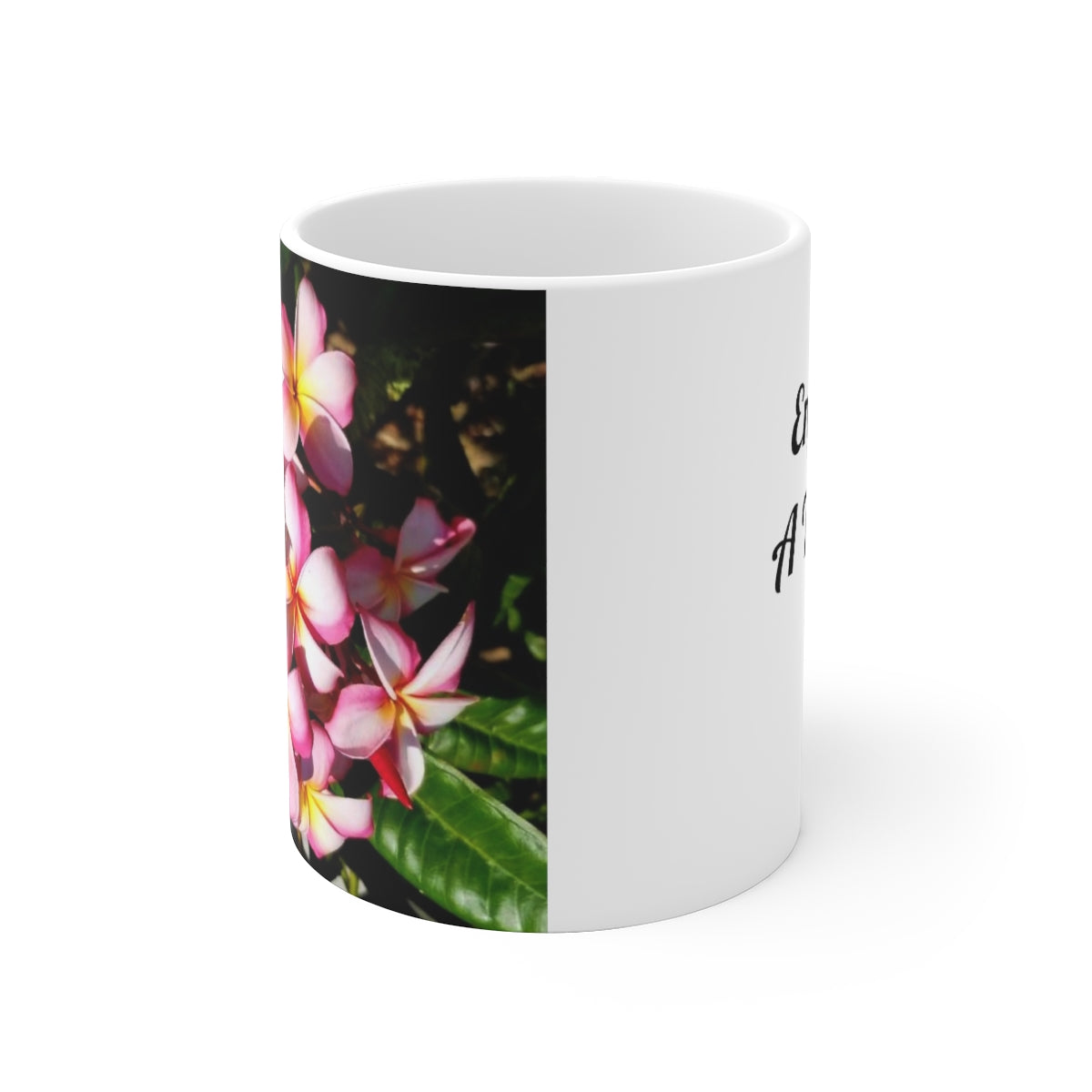 Islander Style Striped Pink Plumeria Ceramic Mug, 11oz and 15oz