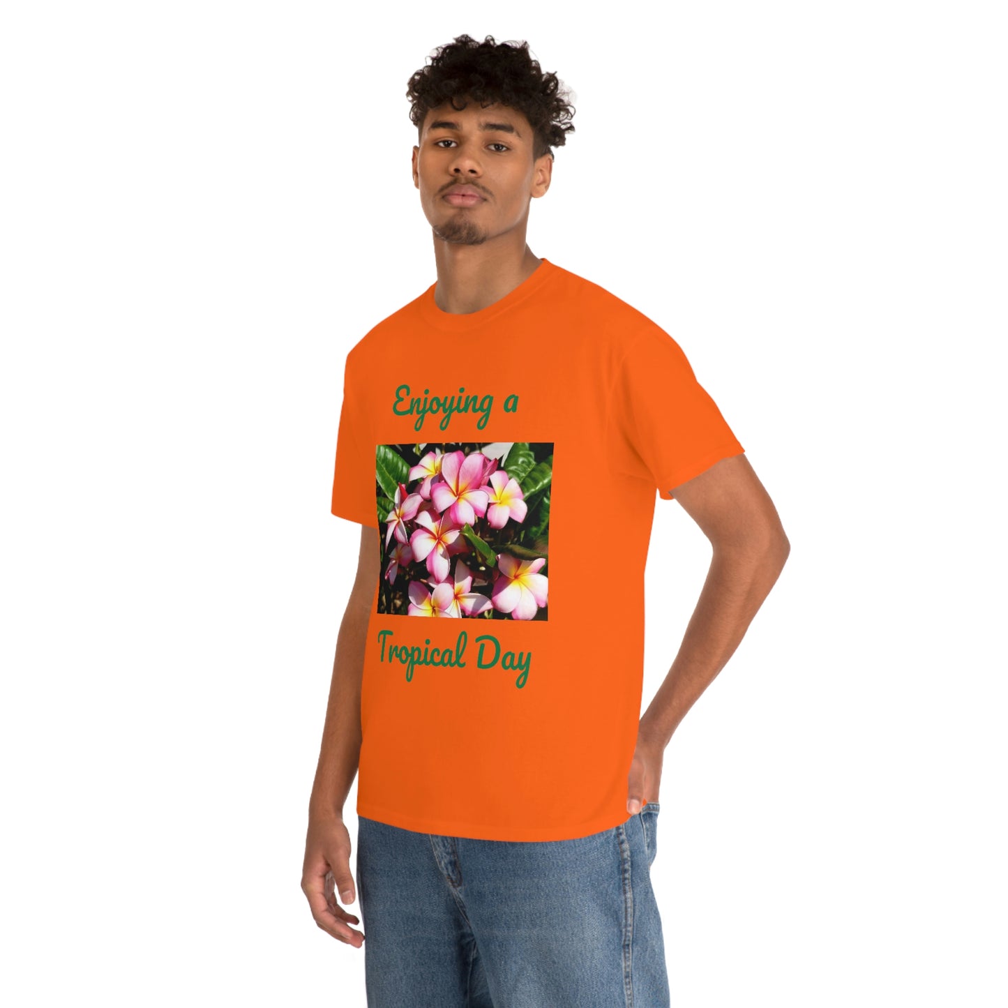 Islander Striped Plumeria Unisex Heavy Cotton Tee