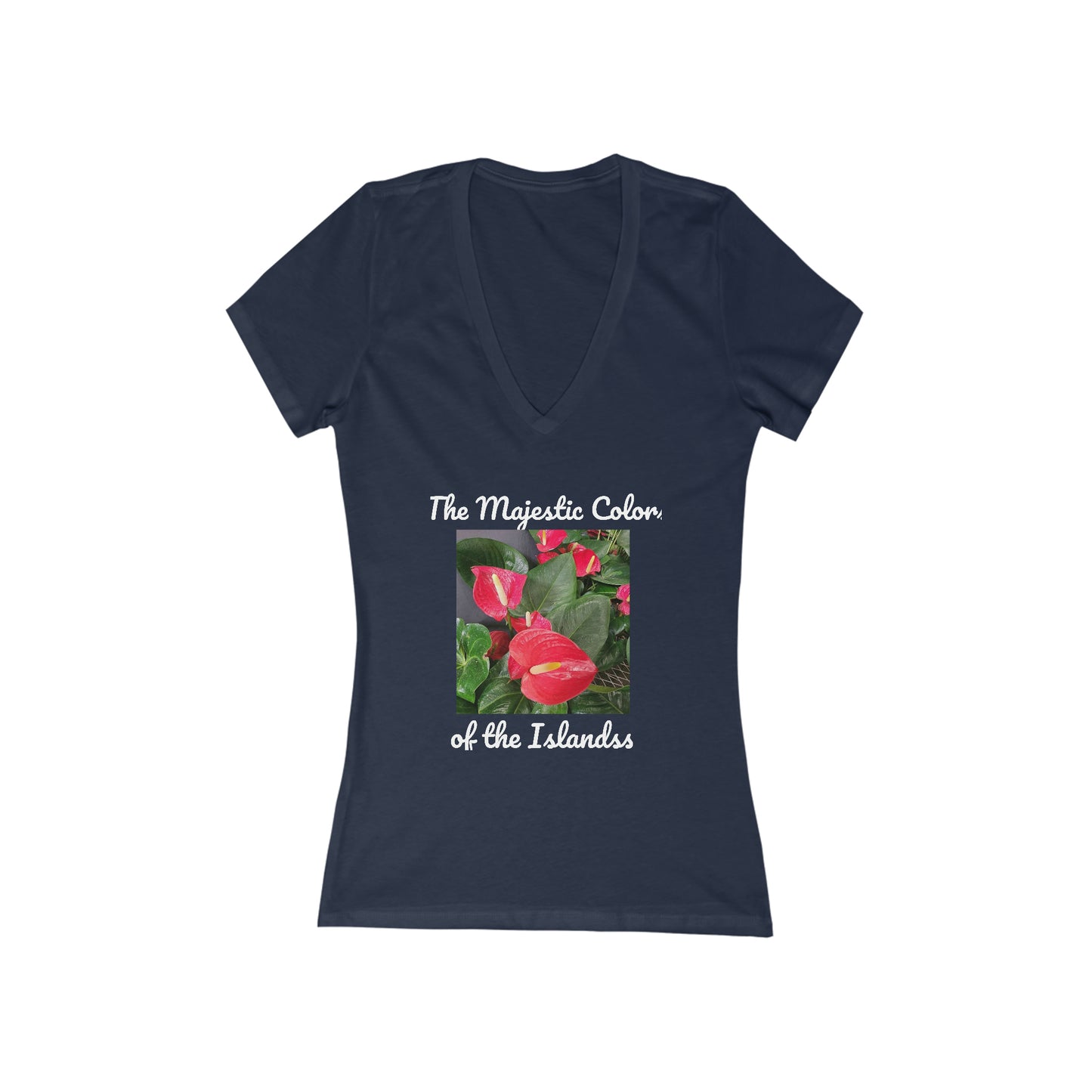 Islander Anthurium Women's Jersey Short Sleeve Deep V-Neck Tee