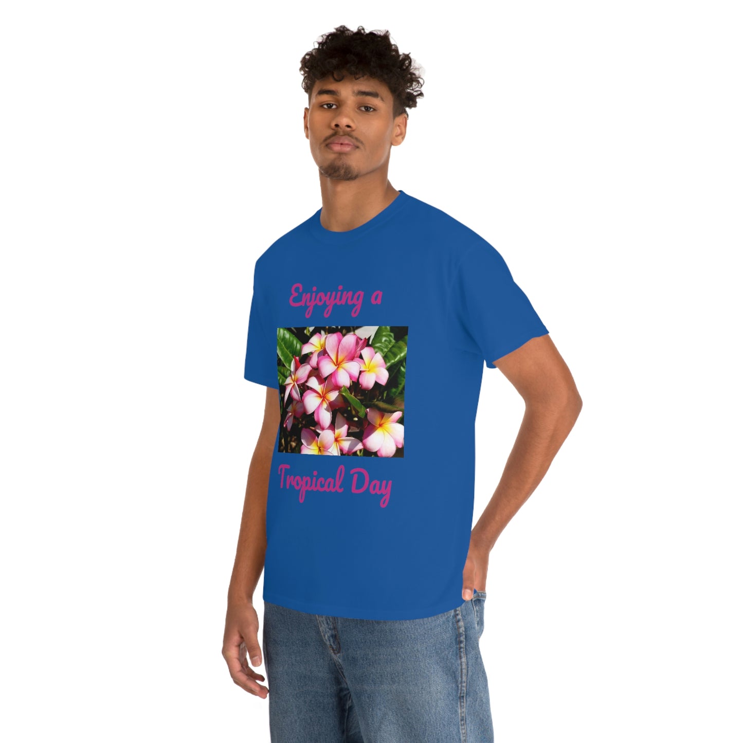 Islander Striped Plumeria Unisex Heavy Cotton Tee