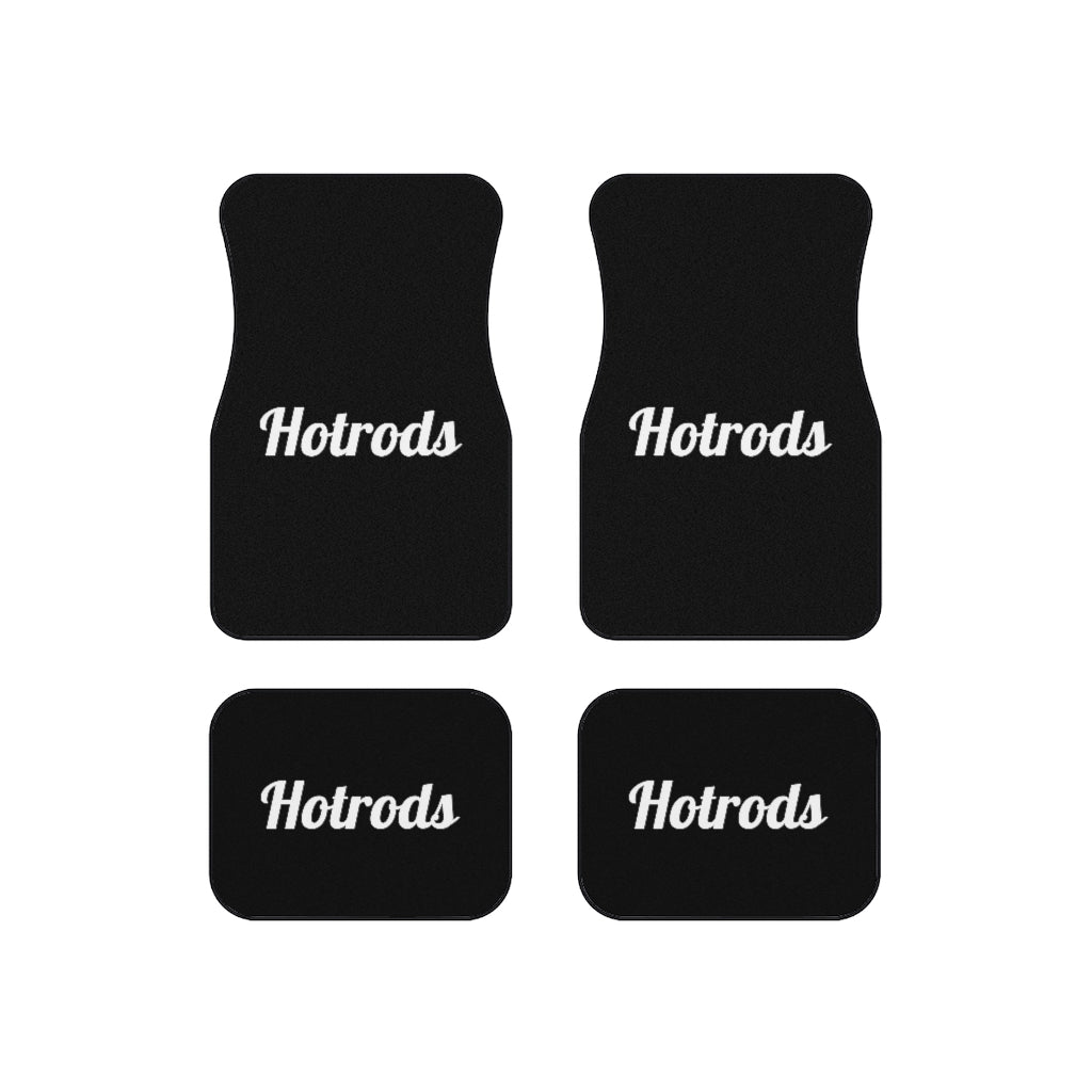 Hotrods Car Mats (Set of 4) - Black w/White print