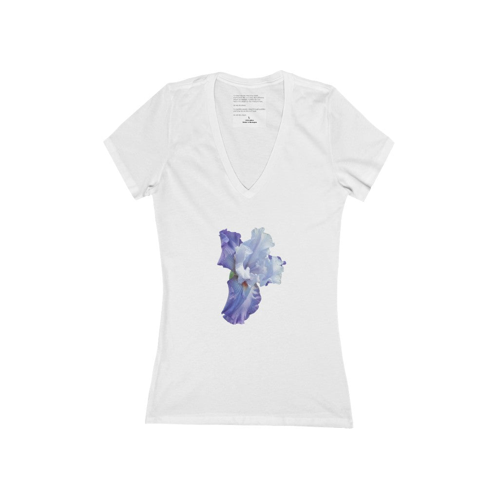 Women's Exclusive Floral Design Jersey Short Sleeve Deep V-Neck Tee