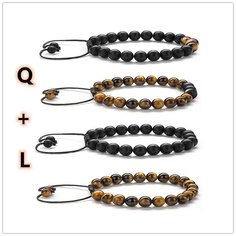 Tiger Eye Couple Bracelets / Matte Black Agate Beads Bracelet