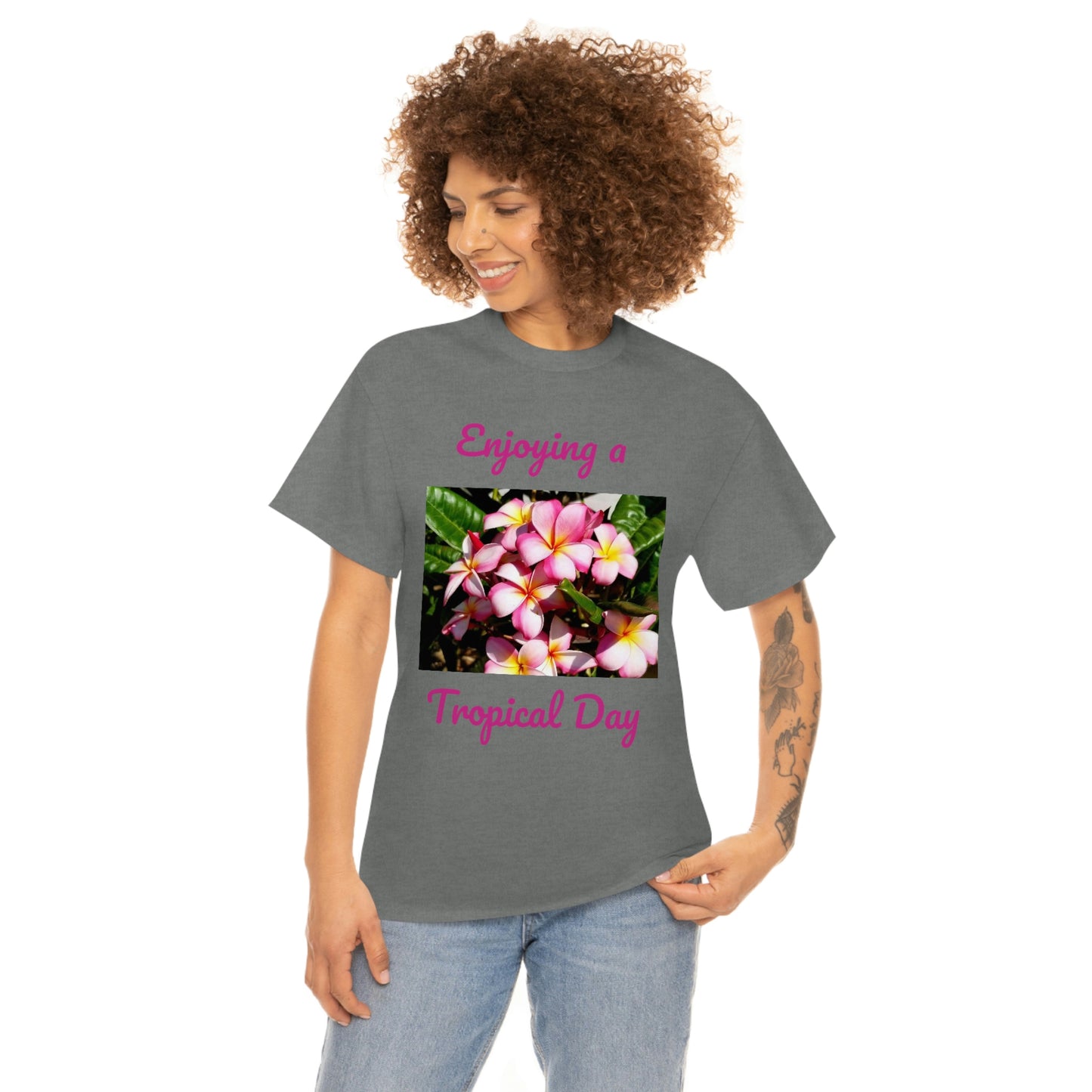 Islander Striped Plumeria Unisex Heavy Cotton Tee