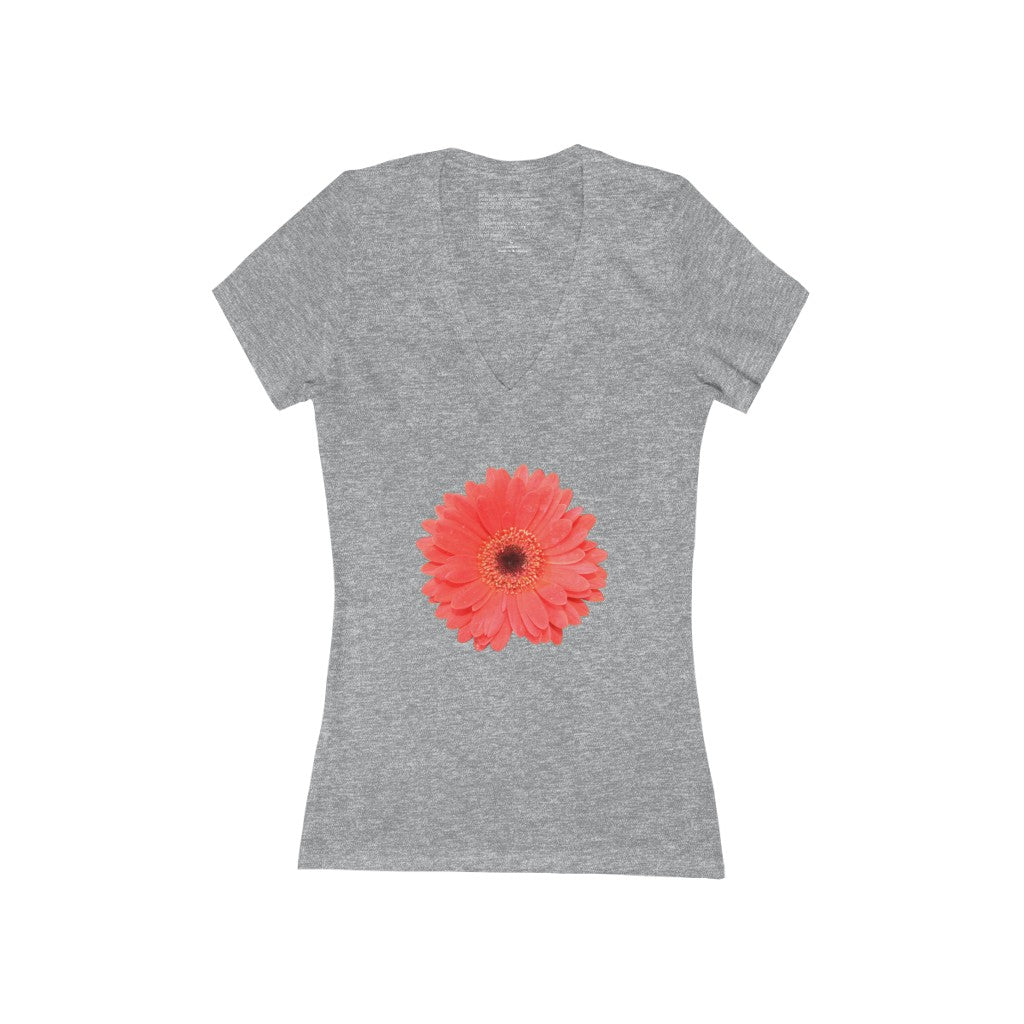 Women's Exclusive Floral Design Jersey Short Sleeve Deep V-Neck Tee