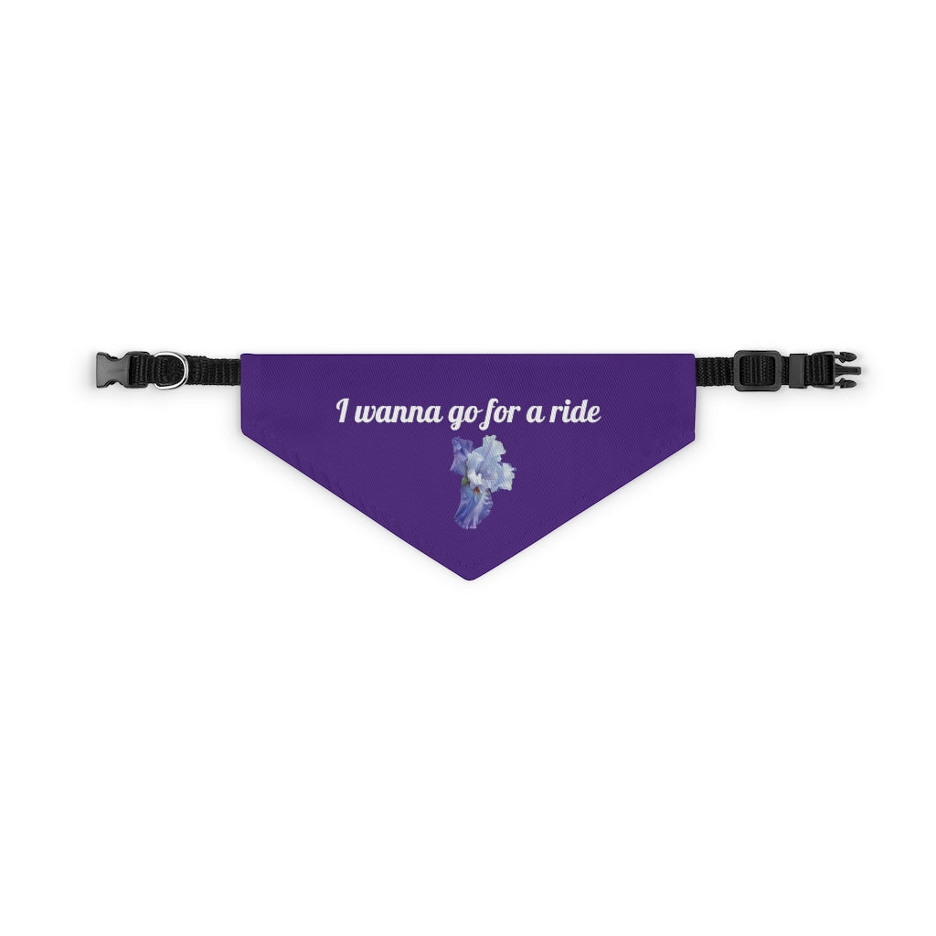 Floral "Iris" "I wanna go for a ride" Pet Bandana Collar - White print