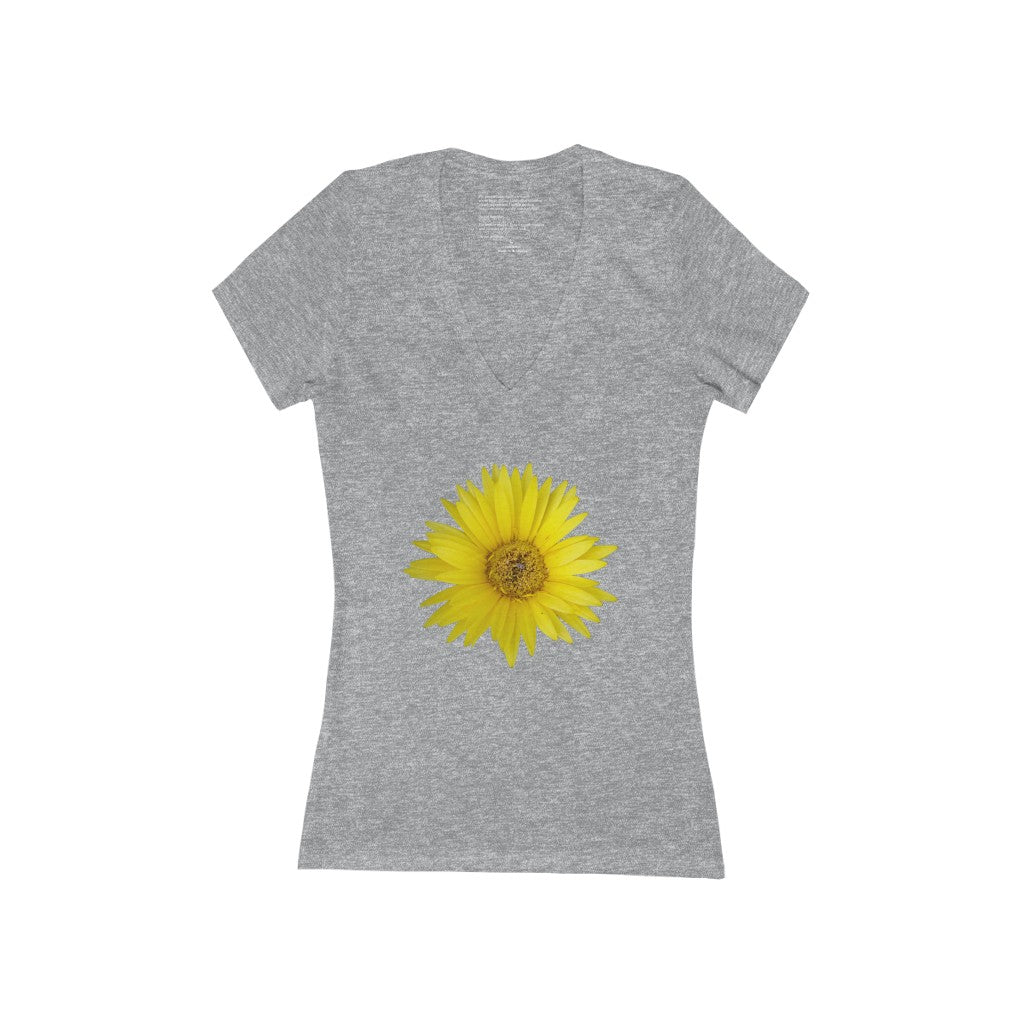 Women's Exclusive Floral Design Jersey Short Sleeve Deep V-Neck Tee