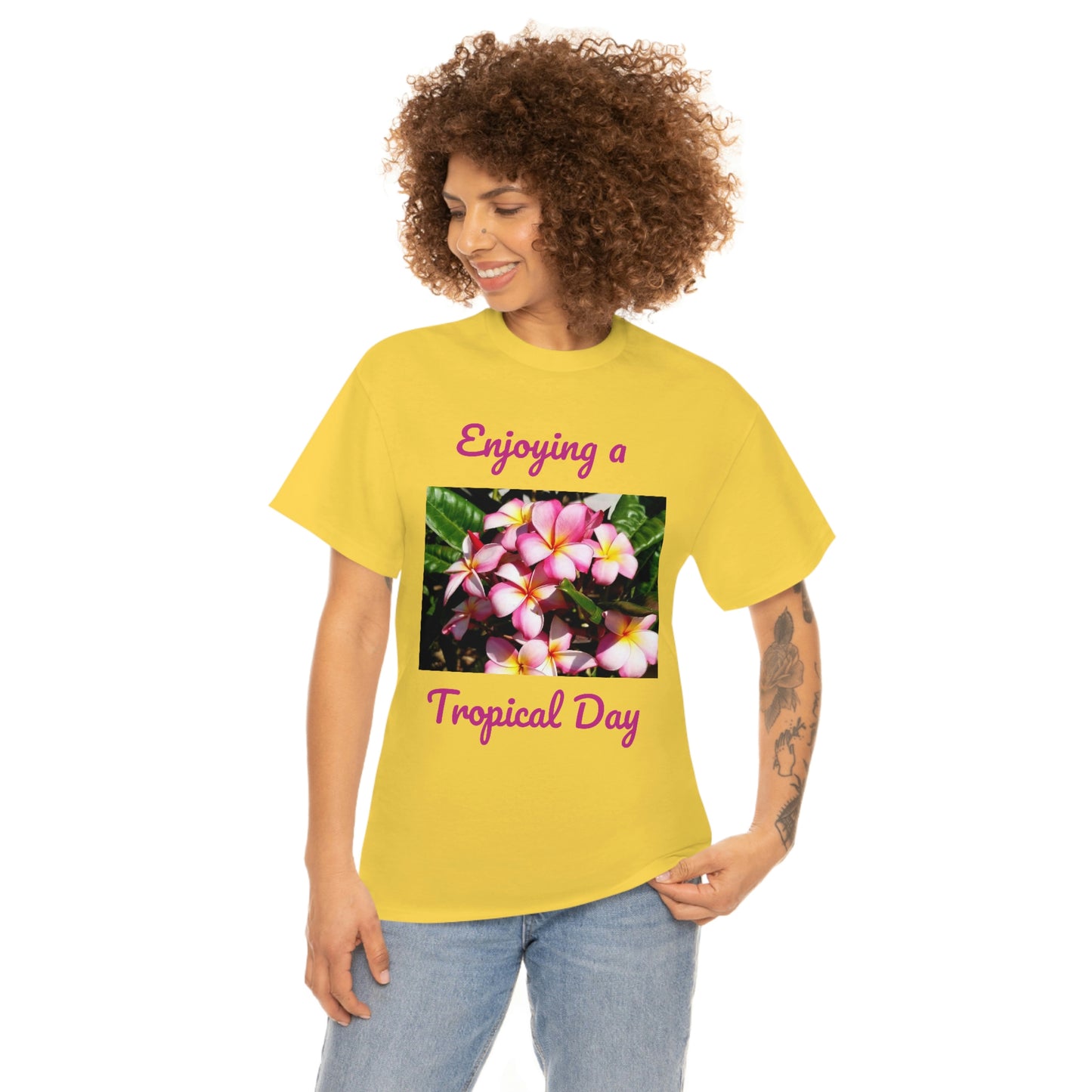 Islander Striped Plumeria Unisex Heavy Cotton Tee